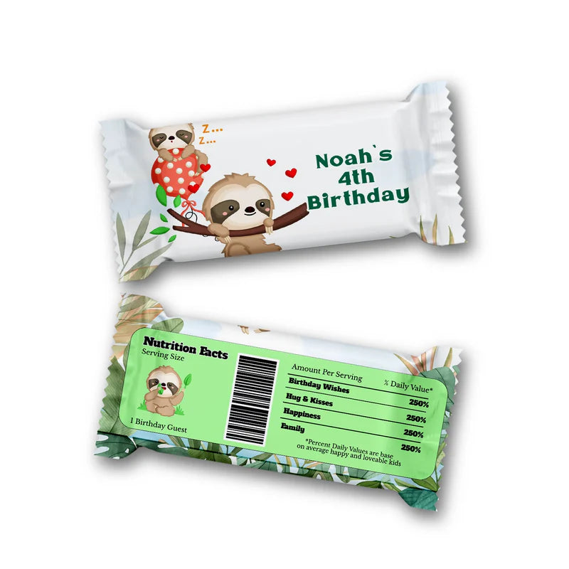 Sloth Rice Krispies treats label and candy bar wrapper with sloth design on white background