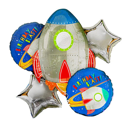 Space Theme Rocket foil balloon for Boys & Kids birthday, Theme party decoration pack of 5 items