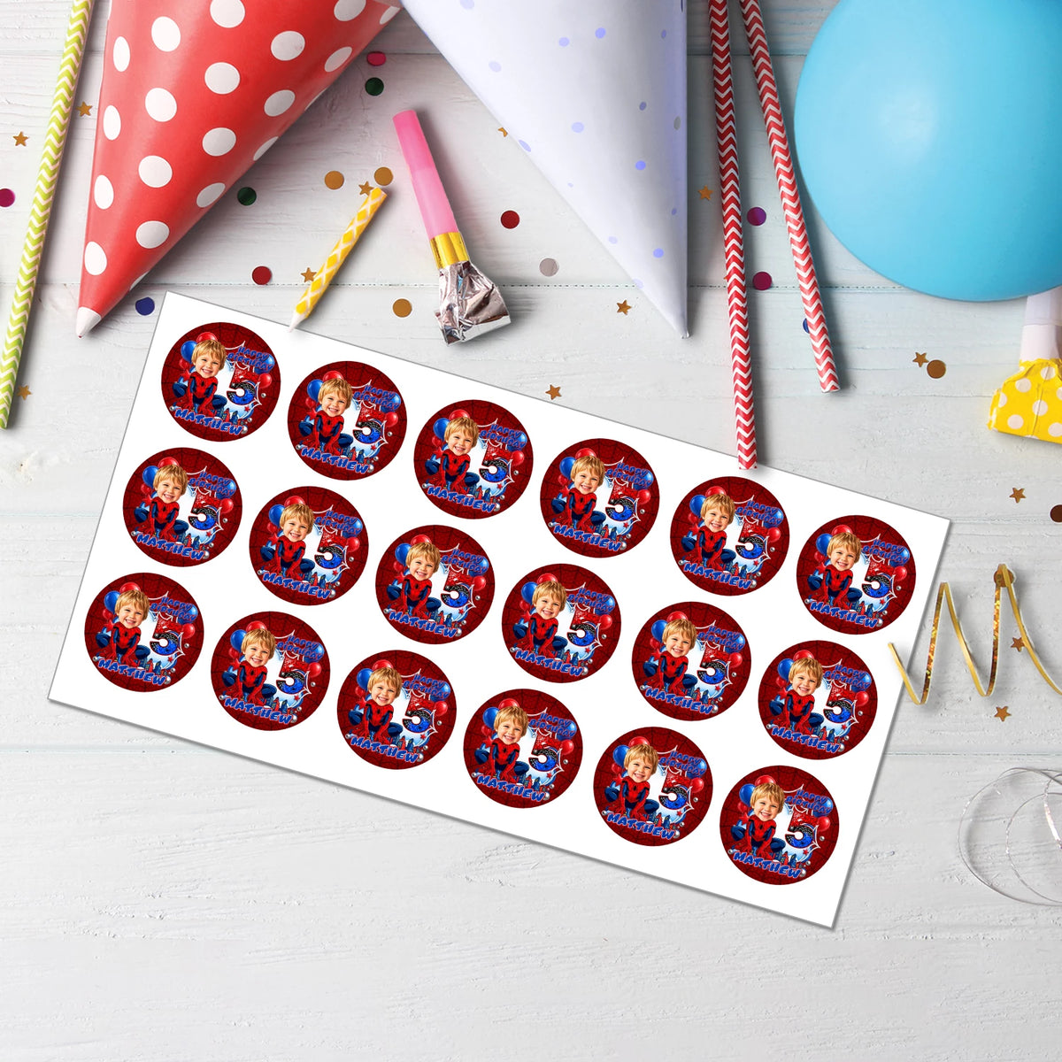 Custom Spider-Man Caricature Edible Icing Image | Personalised Face Caricature & Name and Age