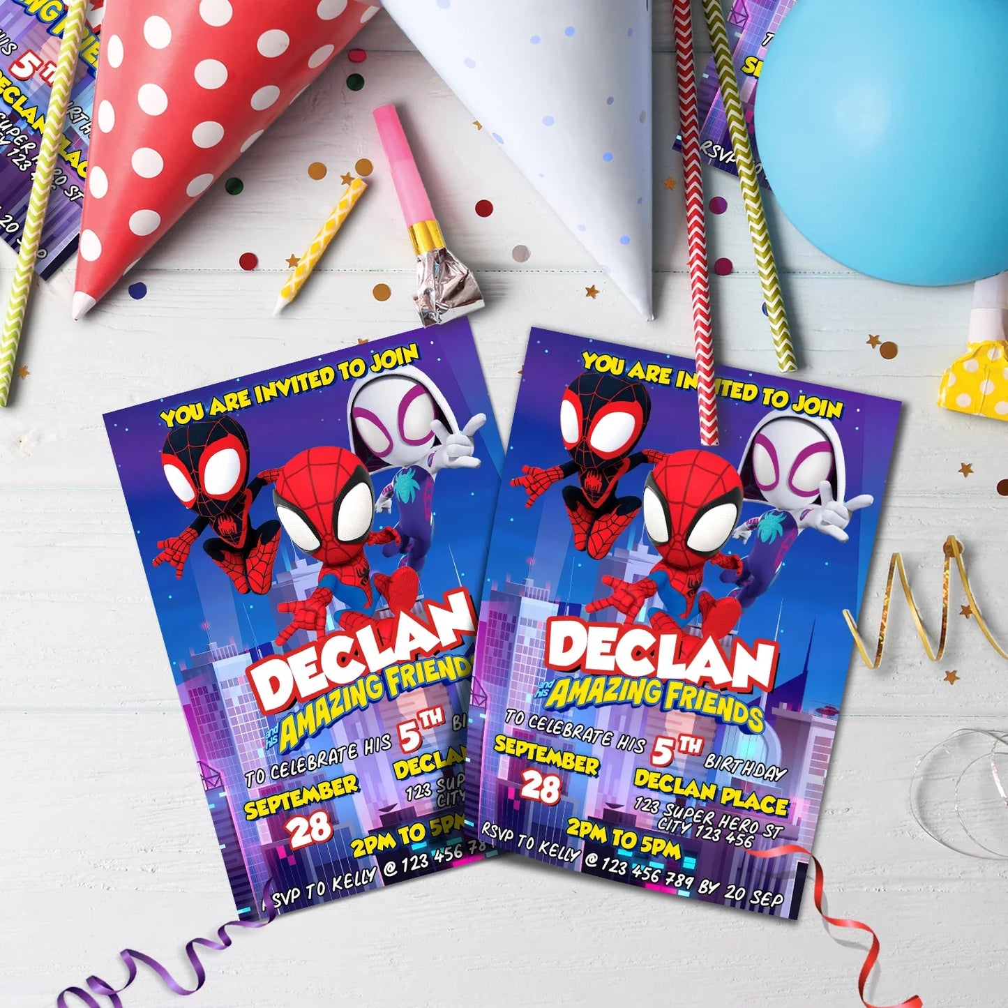 Spidey Preschool Movies Birthday Decorations, Spidey, Spin, Ghost Spider Party Supplies, Marvel Superhero Themed, Spider-Man Digital Template, Editable Spidey and His Amazing Friends Image SVG PNG