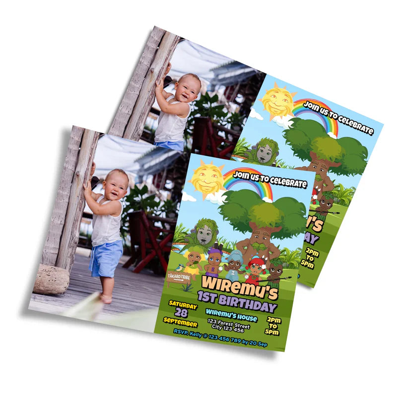 Takaro Tribe photo card invitations with custom picture and text