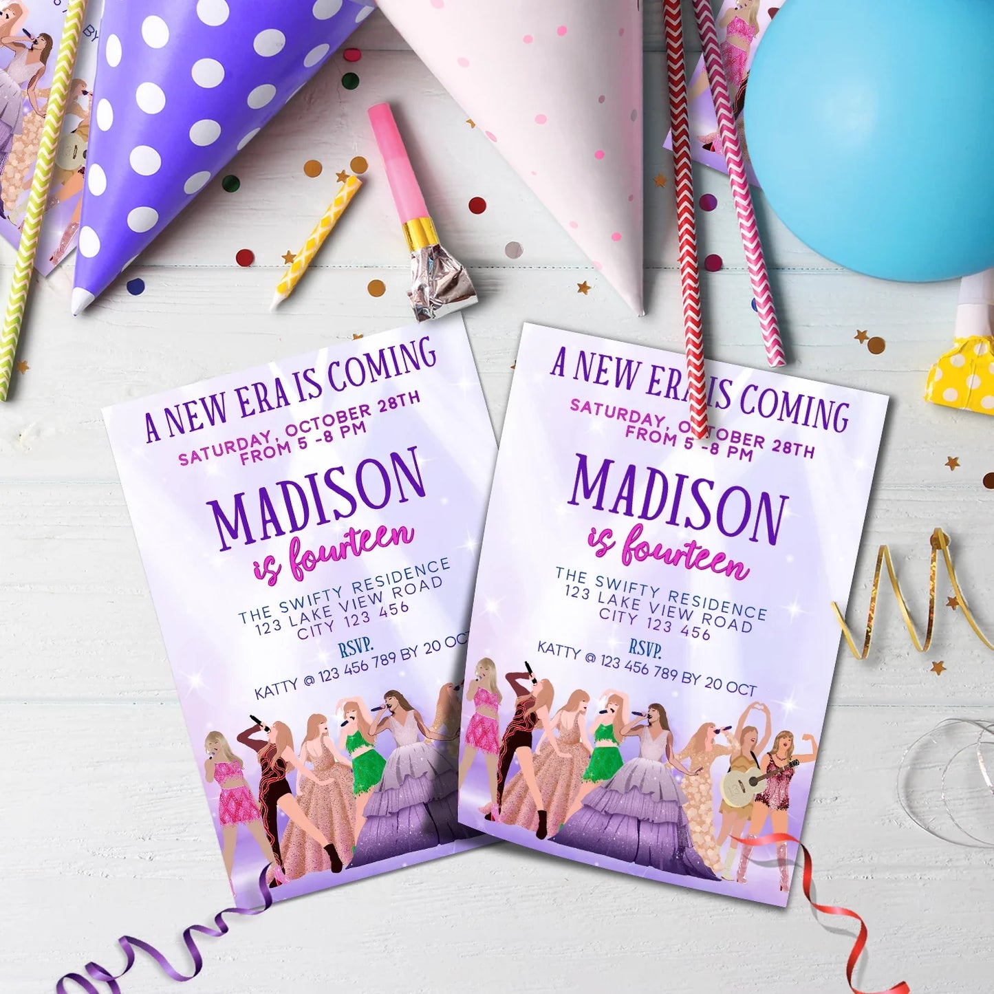 Taylor Swift Birthday Decorations, Eras Tour Party Supplies, Birthday Era Themed, Swifties Digital Template, Editable Taylor Swift Image SVG PNG