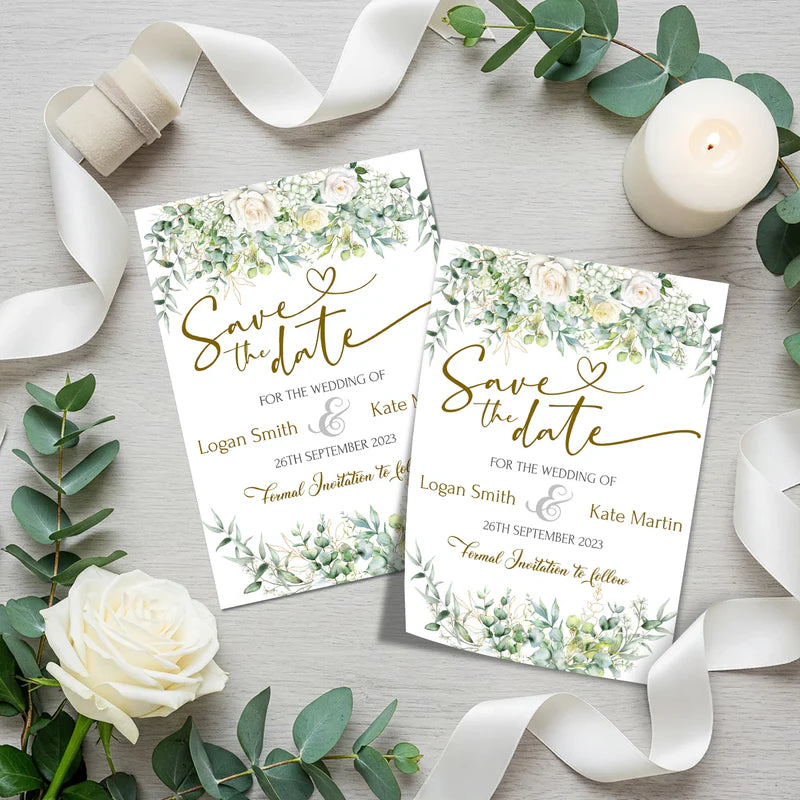 White Rose DIY Wedding, Floral Wedding Party Supplies, Eucalyptus Leaves Themed, DY Wedding Digital Template, Editable White Rose and Eucalyptus Leaves Image SVG PNG