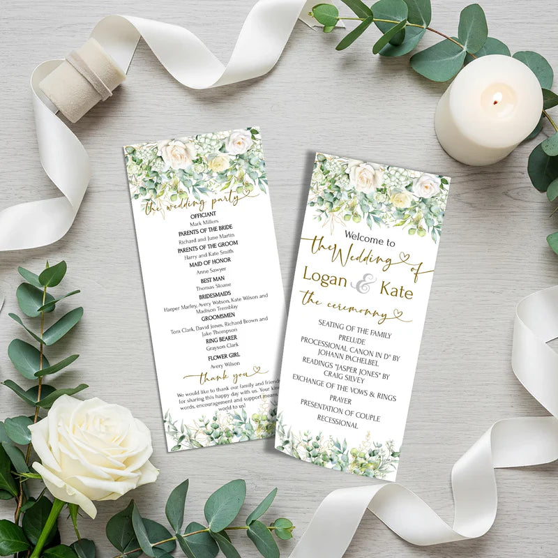 White Rose DIY Wedding, Floral Wedding Party Supplies, Eucalyptus Leaves Themed, DY Wedding Digital Template, Editable White Rose and Eucalyptus Leaves Image SVG PNG