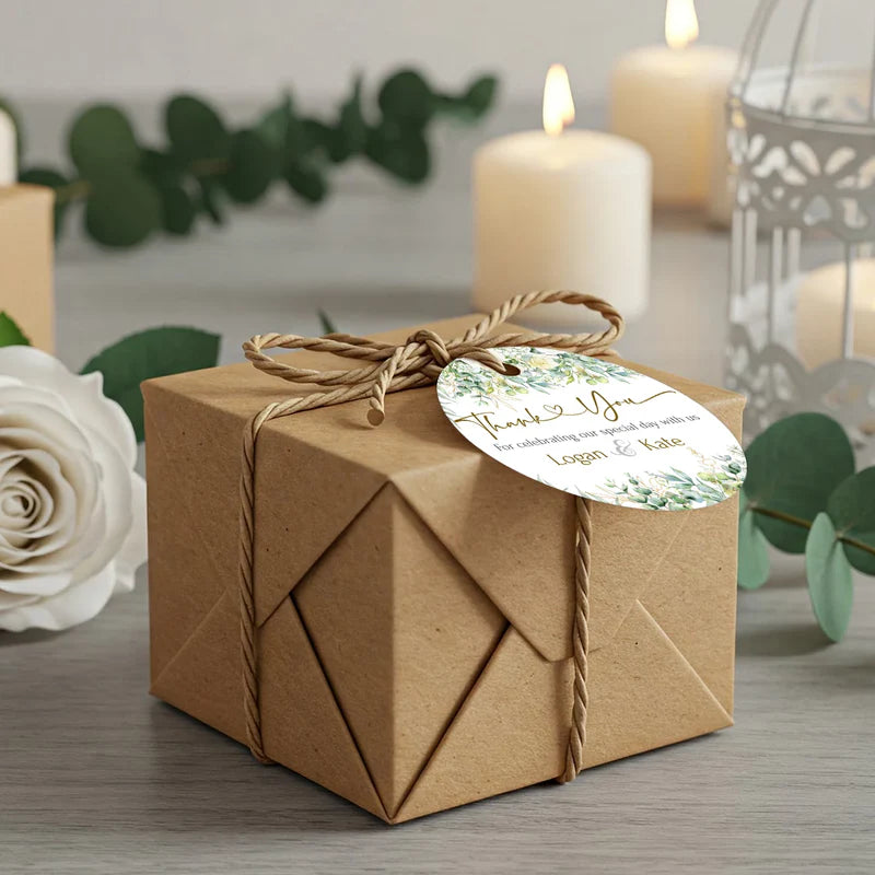 White Rose and Eucalyptus Leaves DIY Wedding Gift Tags