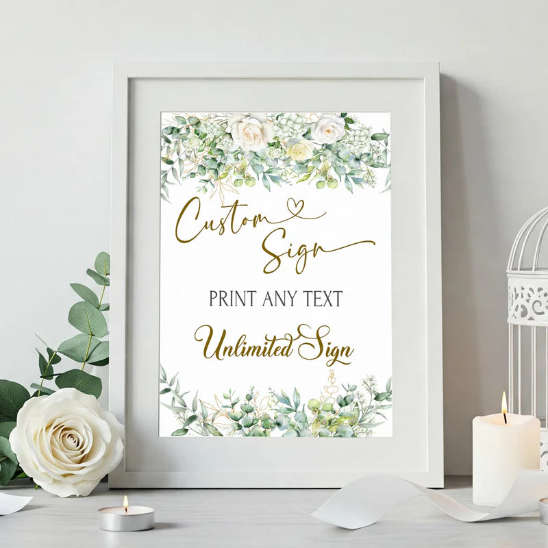 White Rose DIY Wedding, Floral Wedding Party Supplies, Eucalyptus Leaves Themed, DY Wedding Digital Template, Editable White Rose and Eucalyptus Leaves Image SVG PNG