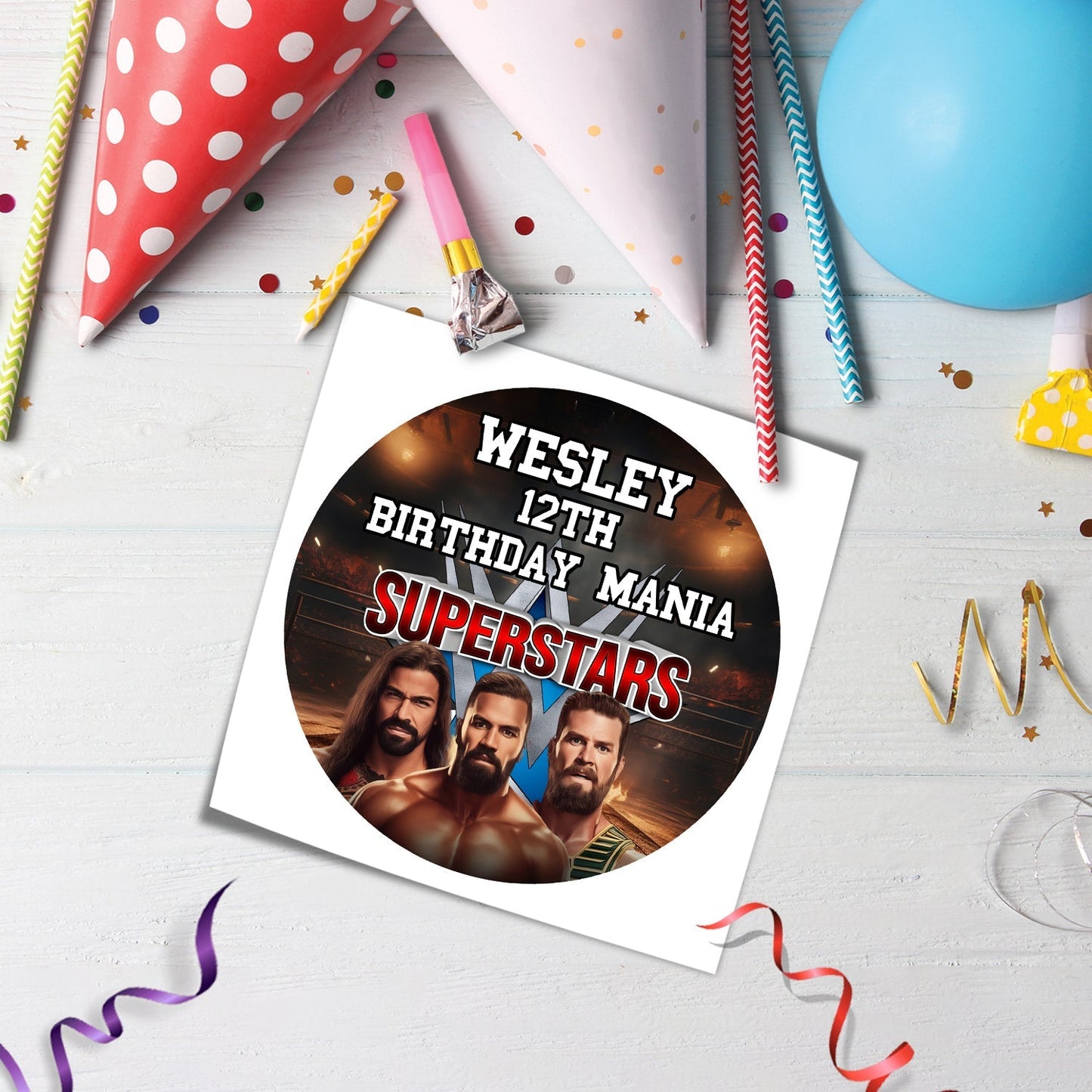 Round Personalized WWE WrestleMania Cake Images - Ideal for Wrestling-Themed Parties