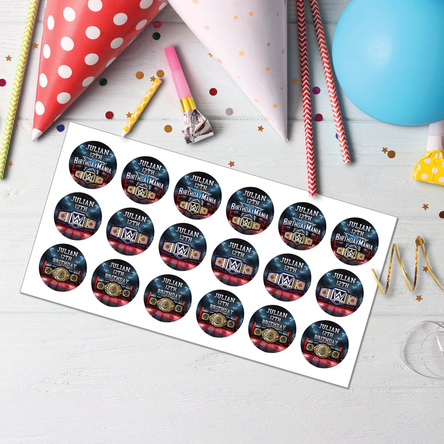 Birthday Mania Personalized Cupcakes Toppers - Make Your Cupcakes Stand Out