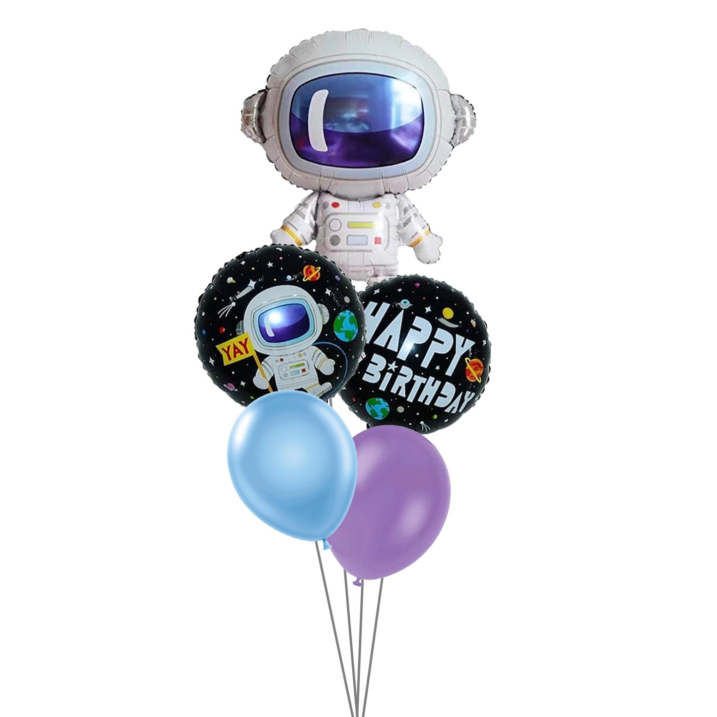 Astronaut Space Theme Foil Balloon Set with Round Happy Birthday Balloons for Kids Birthday Decoration Pack of 5