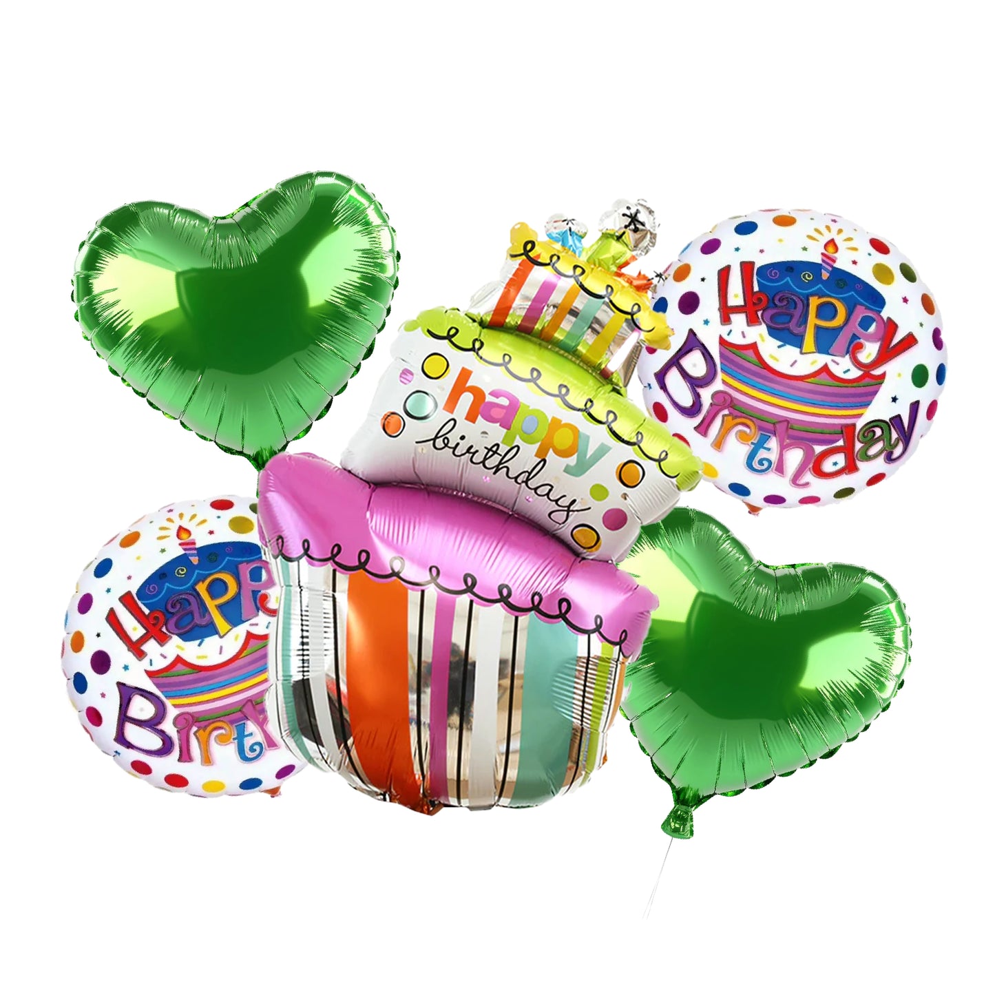 Happy Birthday 5 in 1 Set Multi color Triple Layer Birthday Cake Foil Balloons