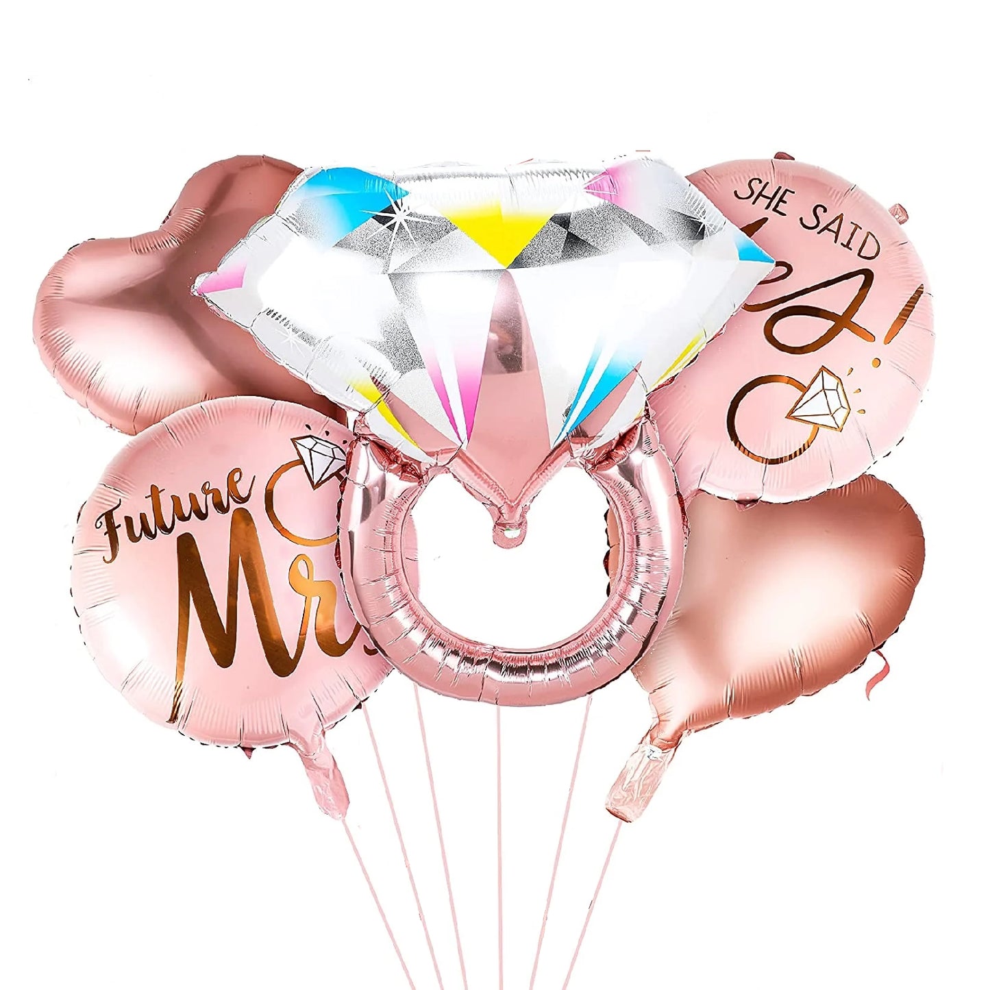 5 Pieces Diamond Ring Foil Balloon Set Wedding Balloons Bridal Shower Party Supplies for Valentine's Day Anniversary Engagement