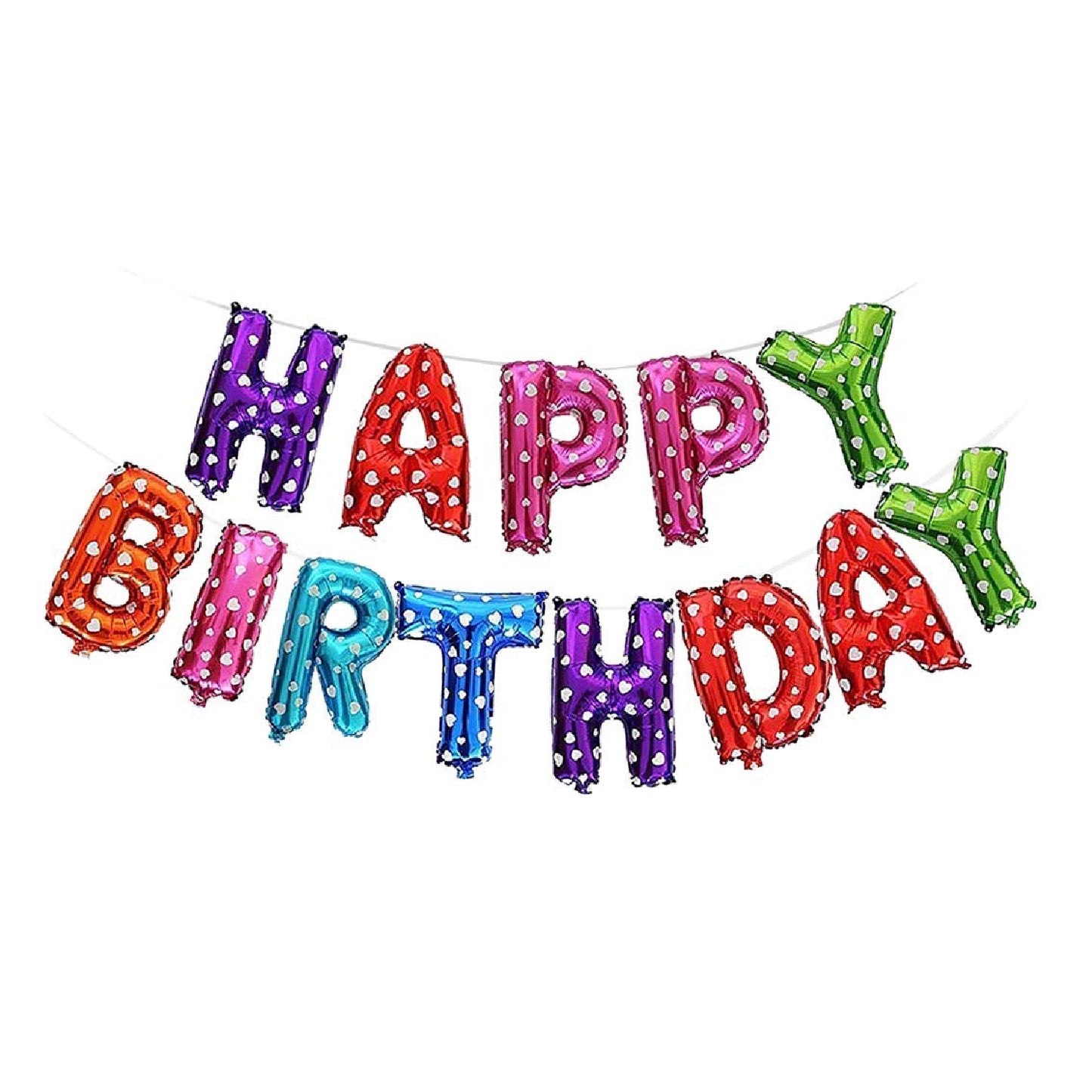 Happy Birthday Foil Balloon Banner Kit | Pack of 13 Letter, Multi Color Rainbow Dotted