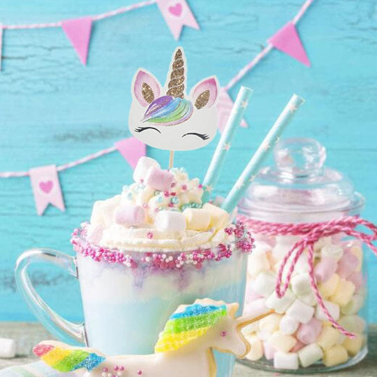 Unicorn and rainbow cupcake topper, ideal for adding a magical touch to party desserts