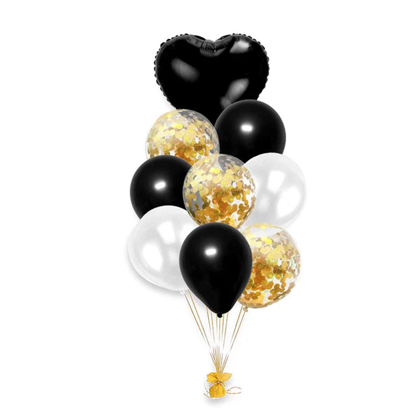 9pcs/set Heart Foil Confetti Latex Balloons Pack - Black Gold