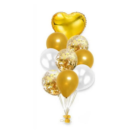 9pcs/set Heart Foil Confetti Latex Balloons Pack - Gold