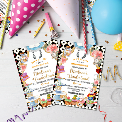 Alice in Wonderland Birthday Decorations, Tea Party Party Supplies, Mad Hatter Themed, Onederland Digital Template, Editable Alice in Wonderland Image SVG PNG