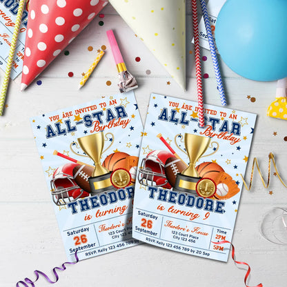 All Star Sports Birthday Decorations, MVP Sport Party Supplies, Sport Star Themed, All Star Digital Template, Editable All Star Sports Image SVG PNG