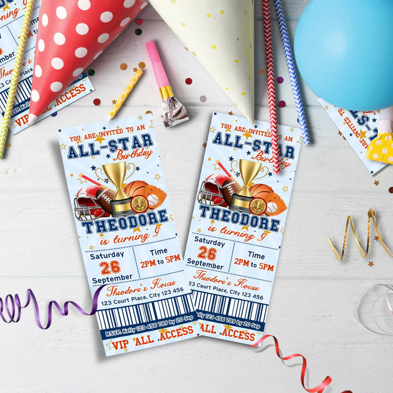 All Star Sports Birthday Decorations, MVP Sport Party Supplies, Sport Star Themed, All Star Digital Template, Editable All Star Sports Image SVG PNG