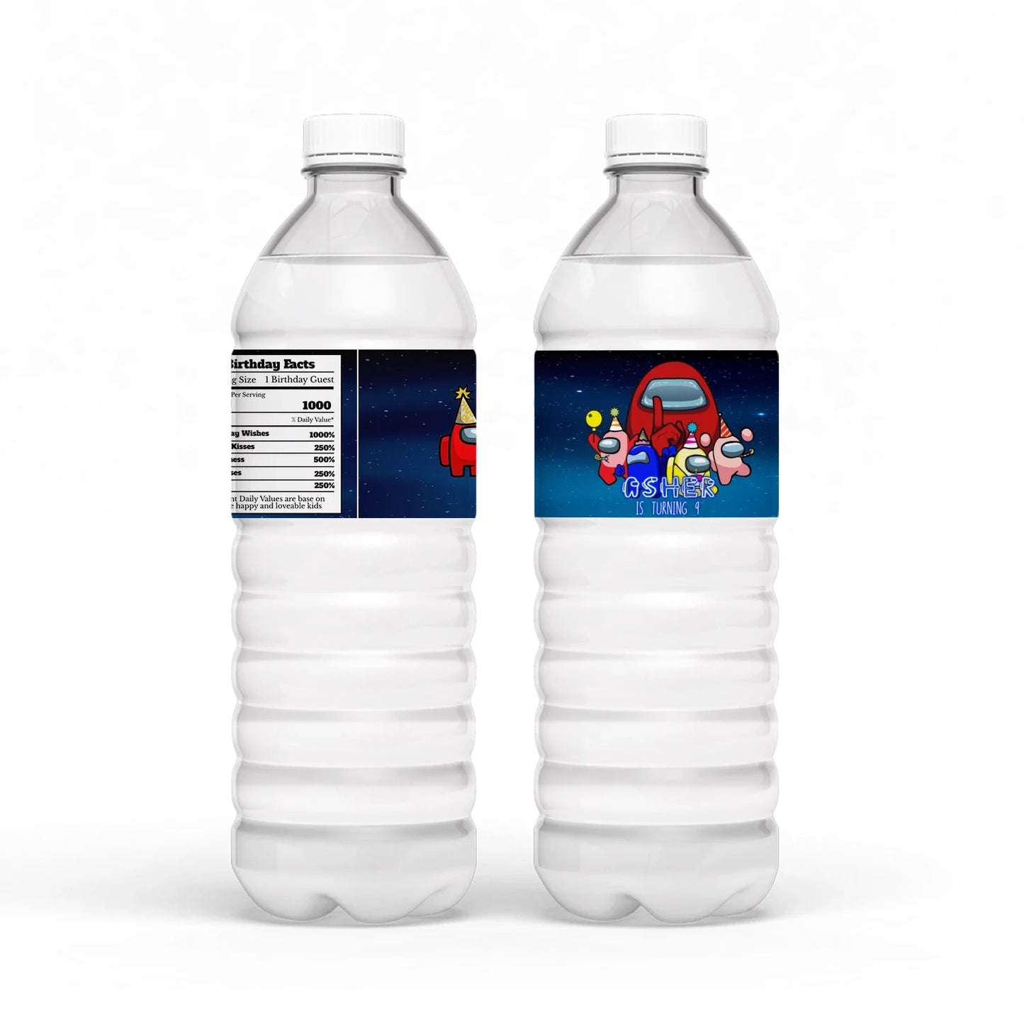 Among Us Personalized Water Bottle Label with Custom name and designs