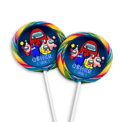 Among Us Lollipop Label with Custom name for Themed Party favors