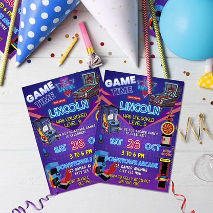 Arcade Birthday Decorations, Time Zone Party Supplies, Retro Games Themed, Video Games Digital Template, Editable Arcade Image SVG PNG