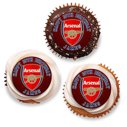 Arsenal themed personalized cupcakes toppers