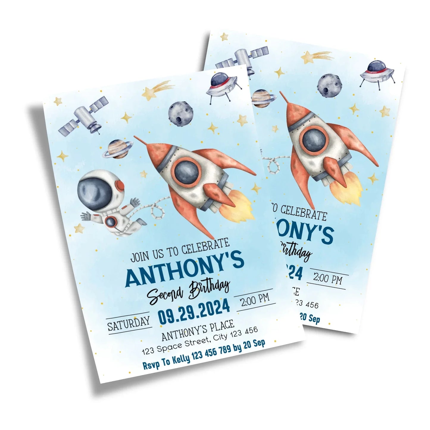 Astronaut Personalized Birthday Card Invitations for special celebrations 