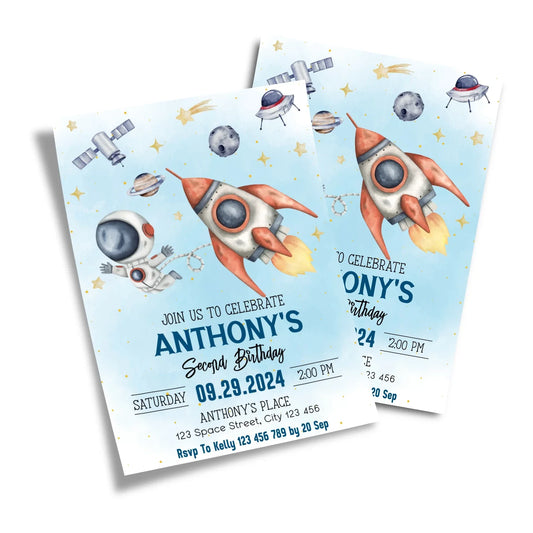 Astronaut Personalized Birthday Card Invitations for special celebrations 