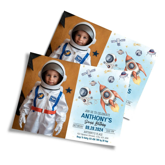 Astronaut Personalized Photo Card Invitations to capture memories 