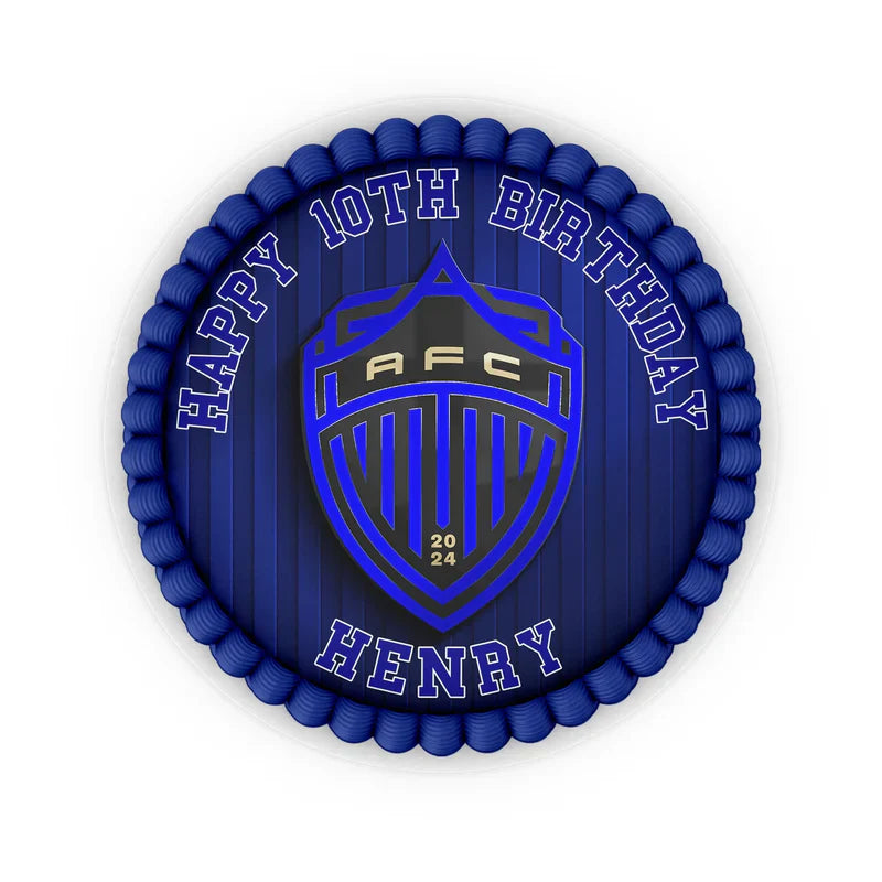 Auckland FC edible icing cake images with soccer theme and custom name on white background