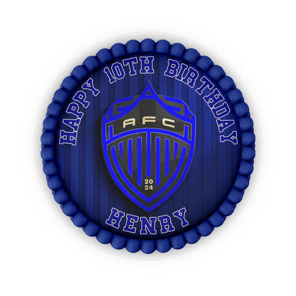 Auckland FC edible icing cake images with soccer theme and custom name on white background