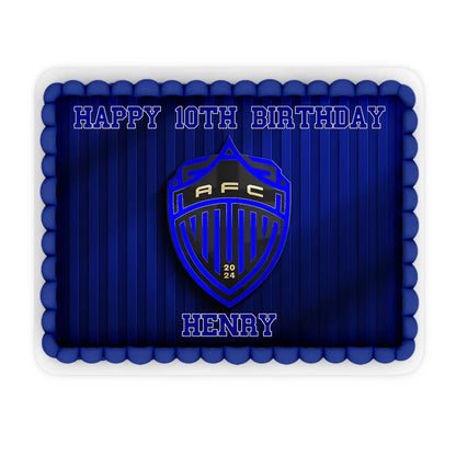Auckland FC edible sheet cake topper with bold team colors and personalized name flat layout