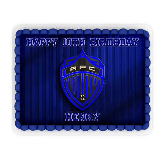 Auckland FC edible sheet cake topper with bold team colors and personalized name flat layout