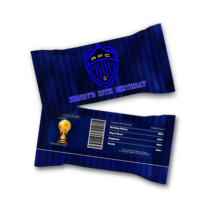 Auckland FC Skittles label with team colors and custom name on candy pouch