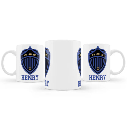 Auckland FC sublimation mug with football team design and custom name on white ceramic