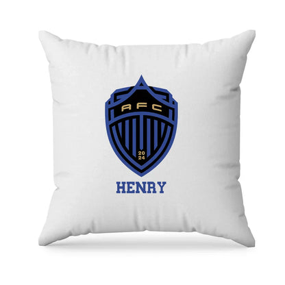 Auckland FC sublimation pillowcase with green blue soccer pattern and name on fabric