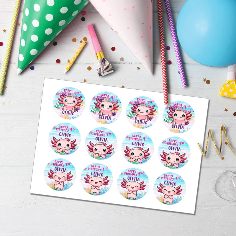 Axolotl Cupcake Toppers Personalized Birthday Party Set