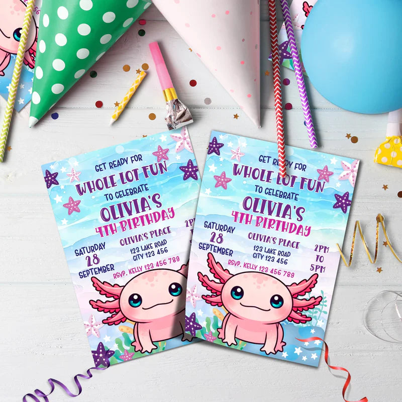Axolotl Birthday Decorations, Axolotl birthday Party Supplies, Axolotl Themed, Axolotl Digital Template, Editable Axolotl Image SVG PNG