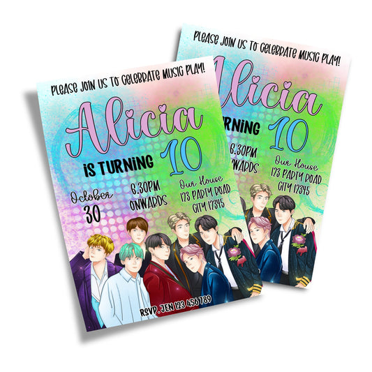 BTS themed personalized birthday card invitations
