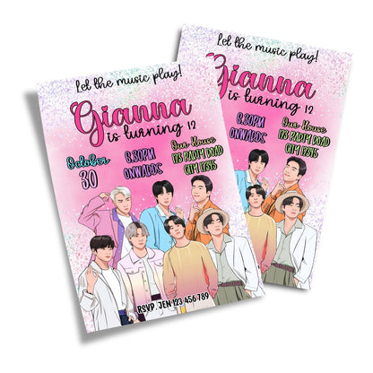 BTS themed personalized birthday card invitations