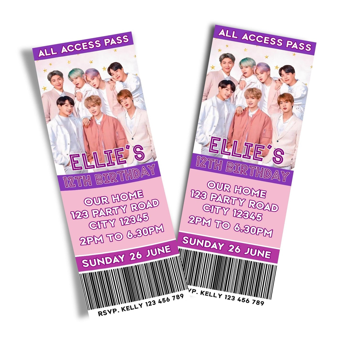 BTS themed personalized birthday ticket invitations