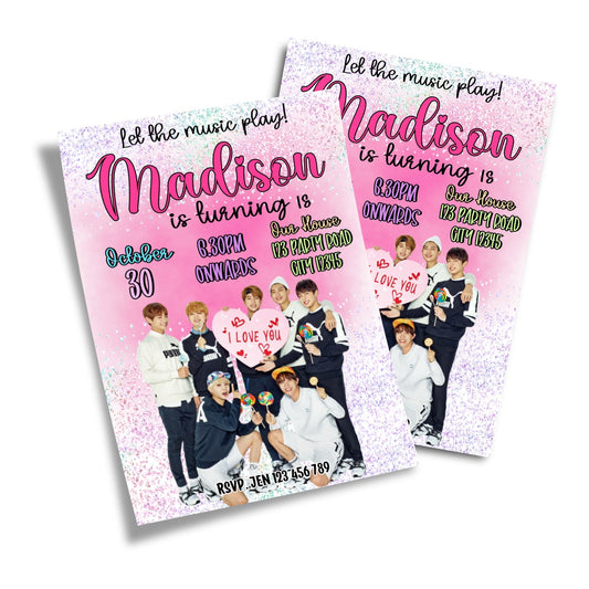 BTS themed personalized birthday card invitations