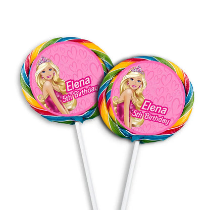 Barbie Lollipop Label with themed birthday design