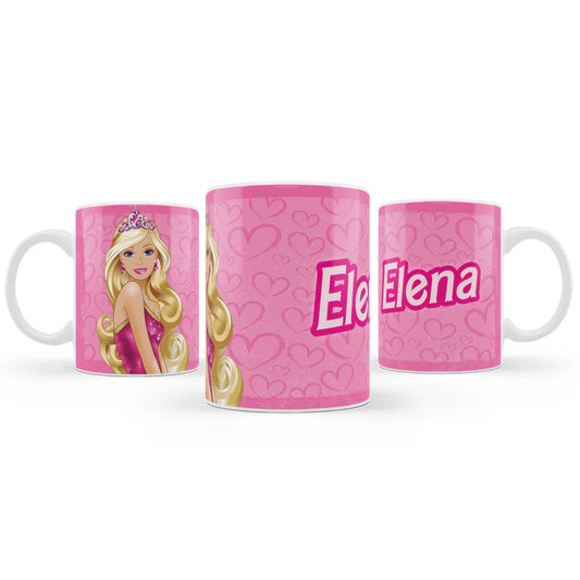 Barbie Sublimation Mug with name and vibrant Barbie design