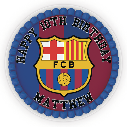 Round-shaped FC Barcelona personalized cake images