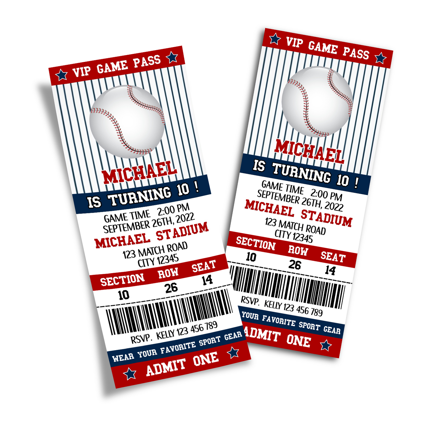 Personalized Baseball Birthday Ticket Invitations