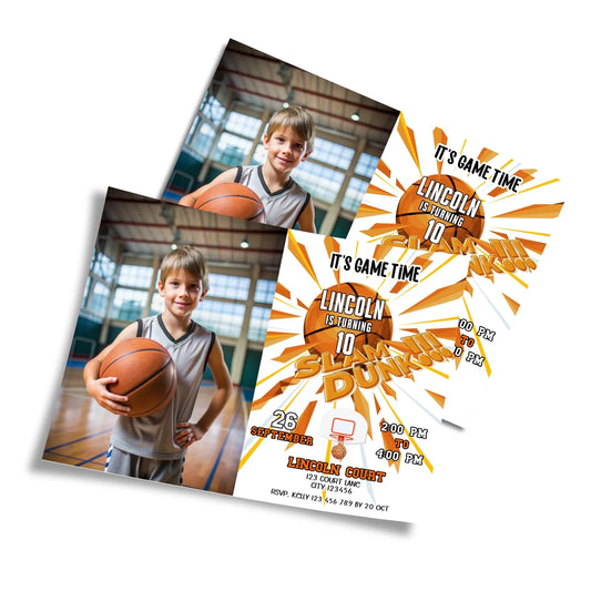 Basketball personalized photo card invitations that allow you to showcase your favorite memories for parties