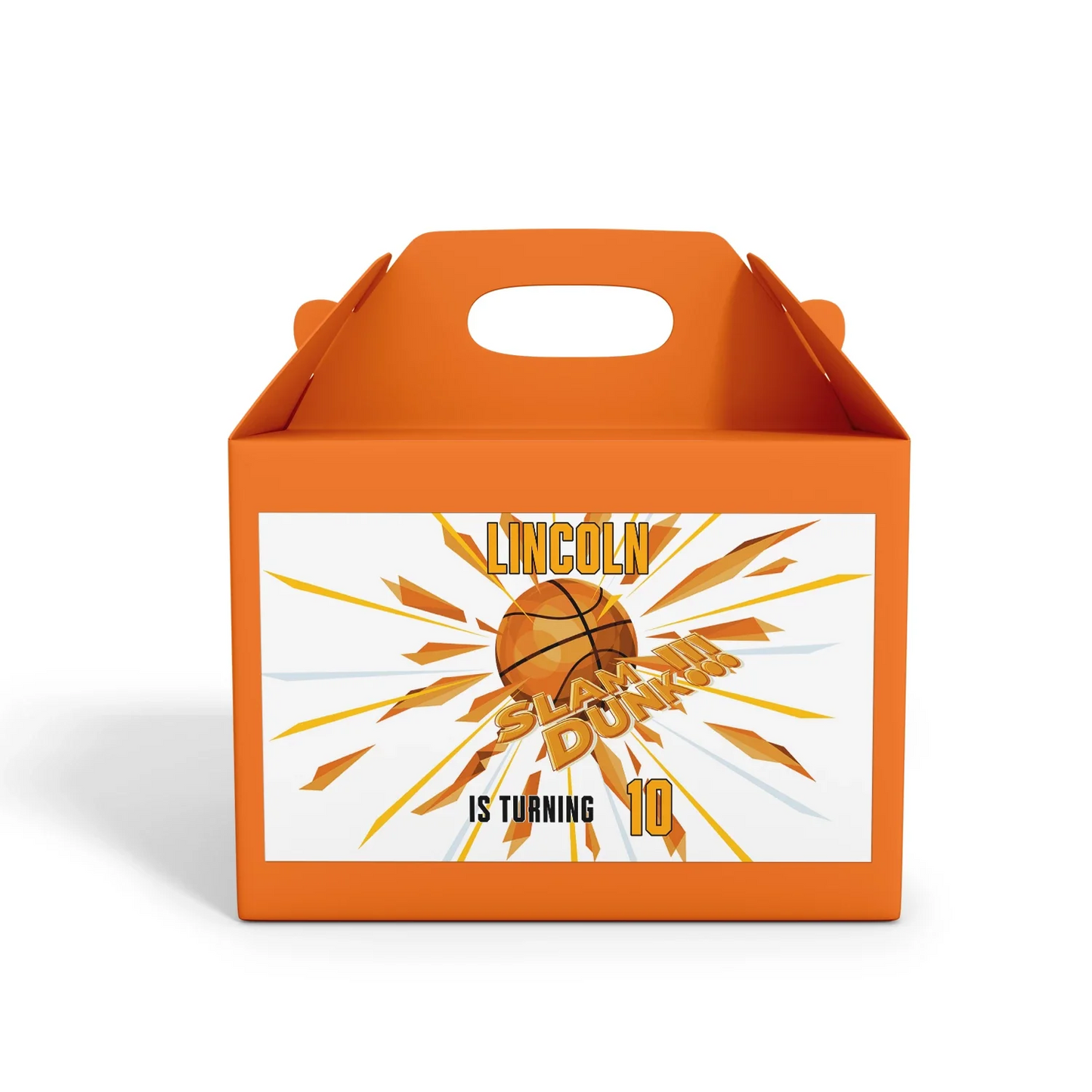 Basketball treat box label designed to personalize party favors, creating a cohesive look for your event