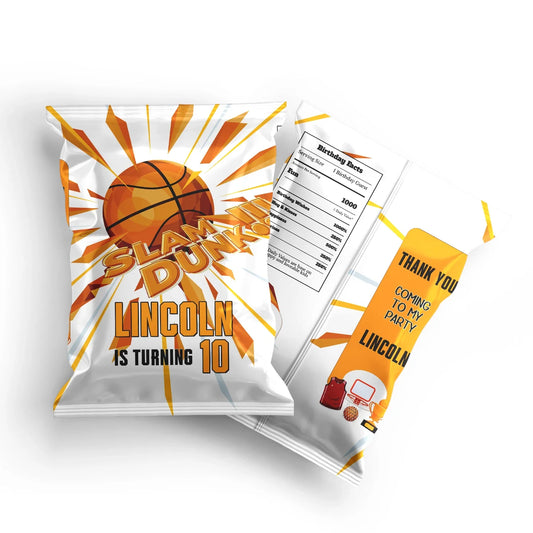 Basketball chips bag label customizable for snacks, bringing a fun and sporty element to your snack display