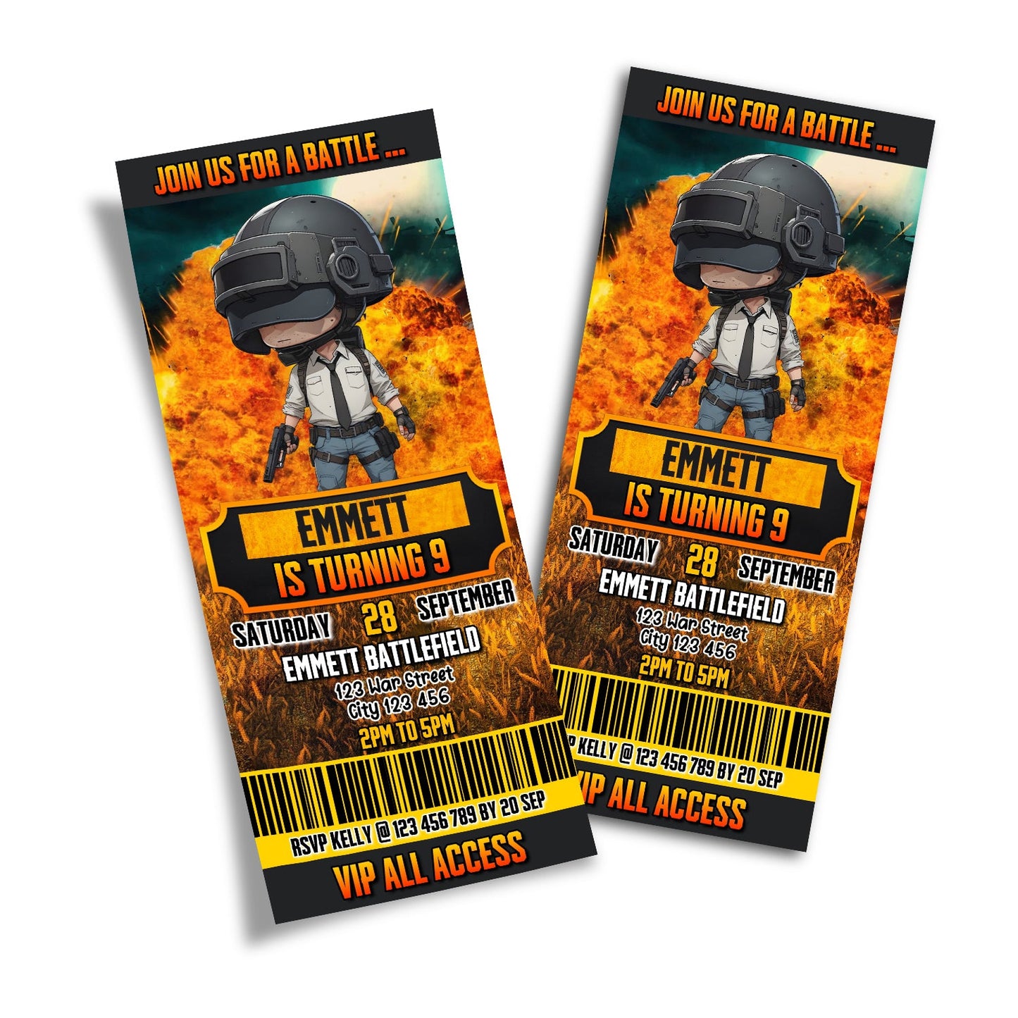 PUBG Personalized Birthday Ticket Invitations